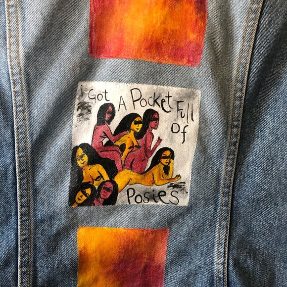 The Limited Denim|Customized Jean jacket, “pocket full of posies” Art to wear - Picture 7 of 13